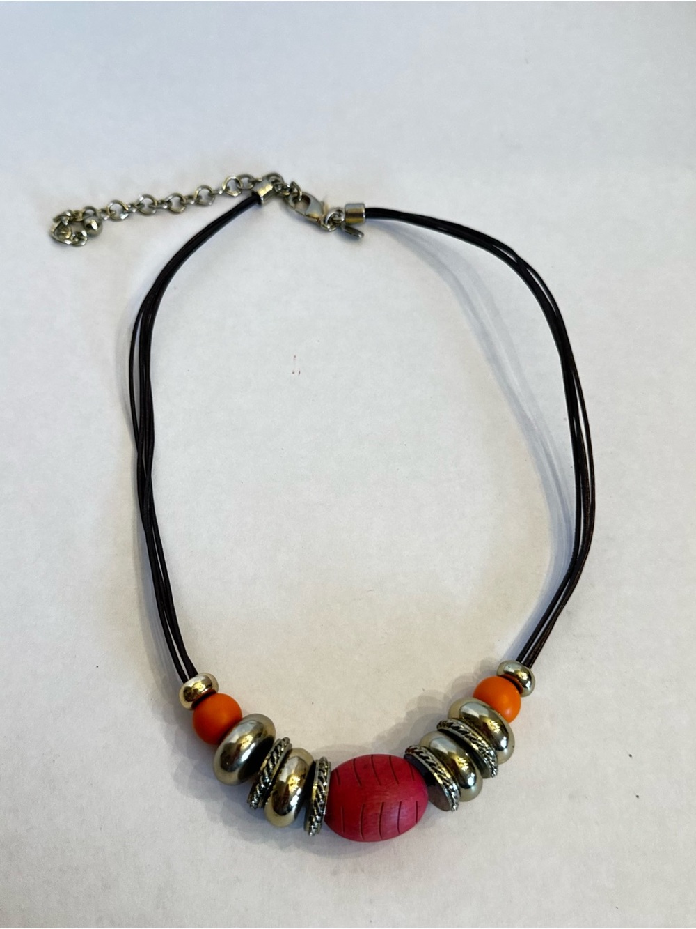 Chico's Necklace Orange Gold Beaded Chunky Leather Multi Stand Statement Jewelry - Picture 10 of 15